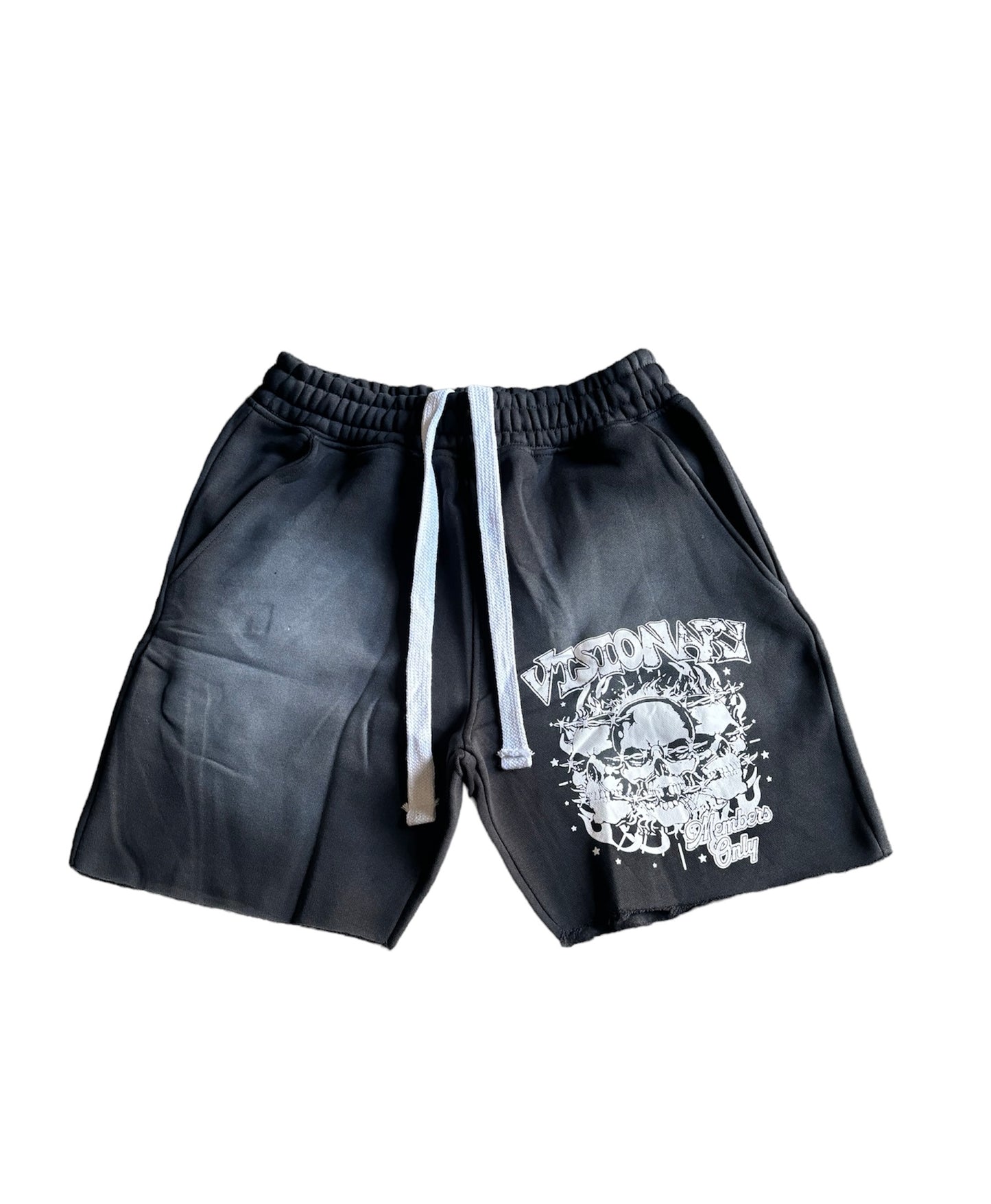 WHITE VISIONARY MEMBER'S ONLY ACID WASH SHORTS